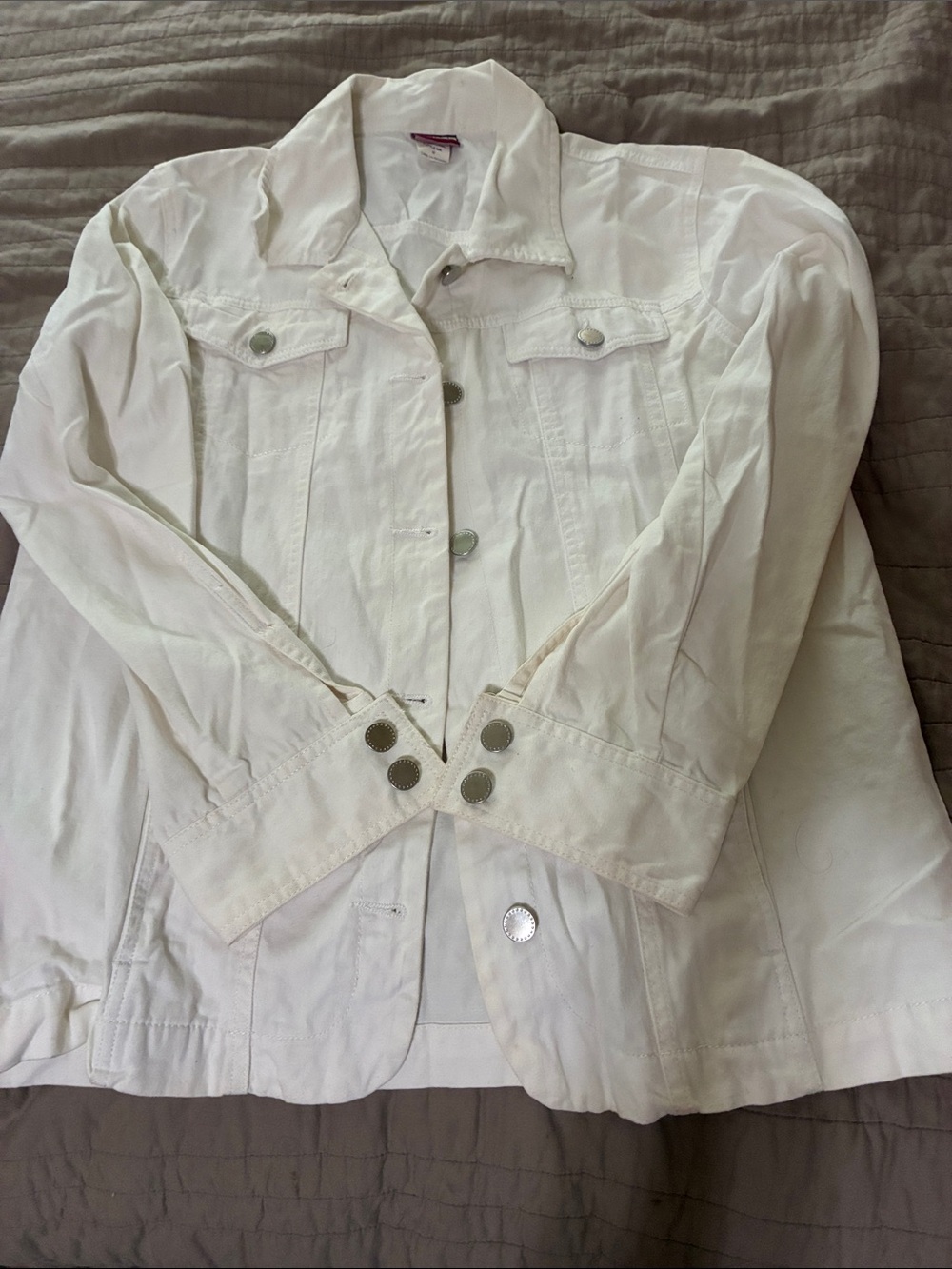 Women's White Denim Jacket with Button-Front Detail